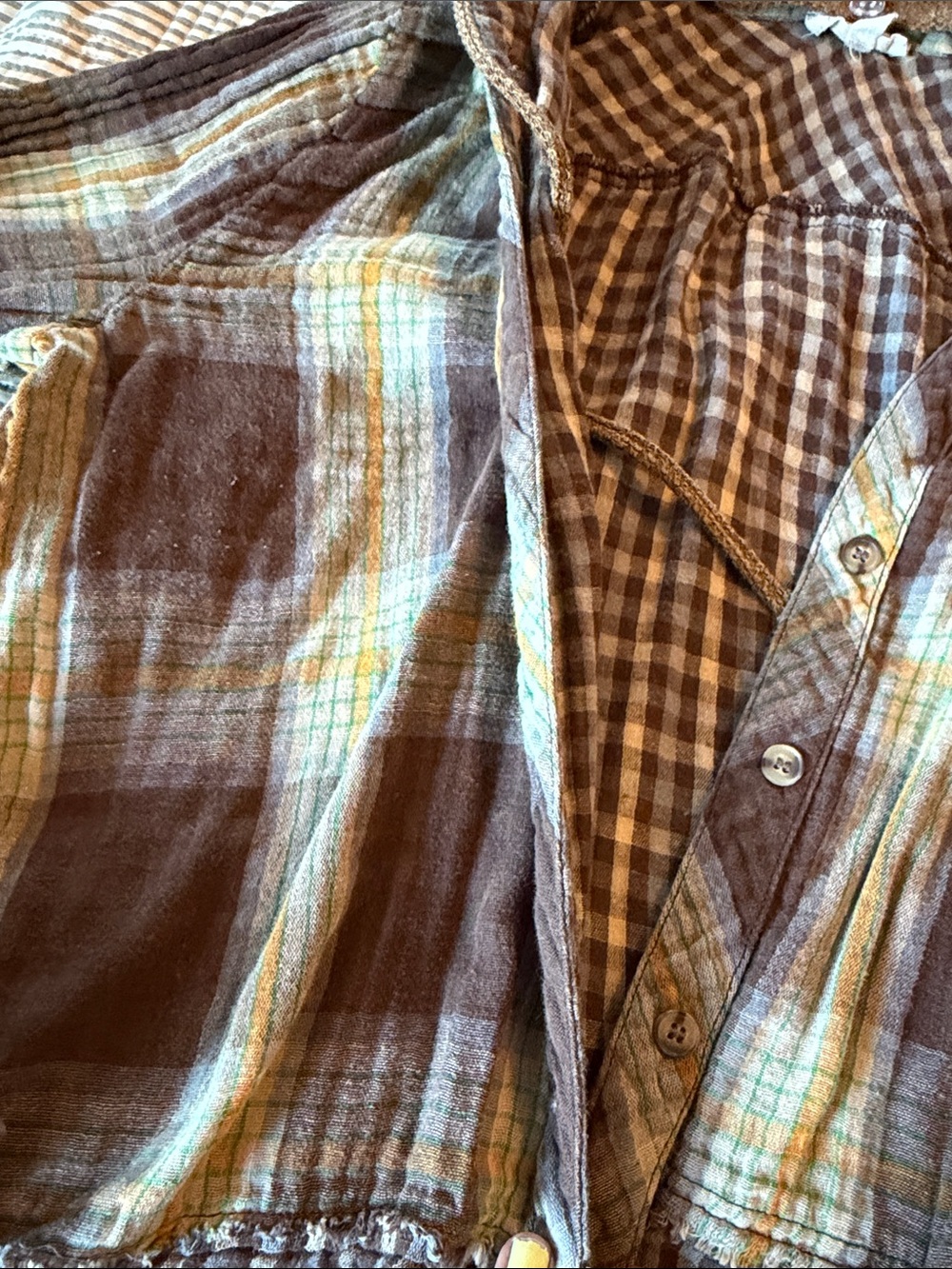 Mystree Brown and Cream Plaid Hooded Shirt Jacket - Picture 3 of 6